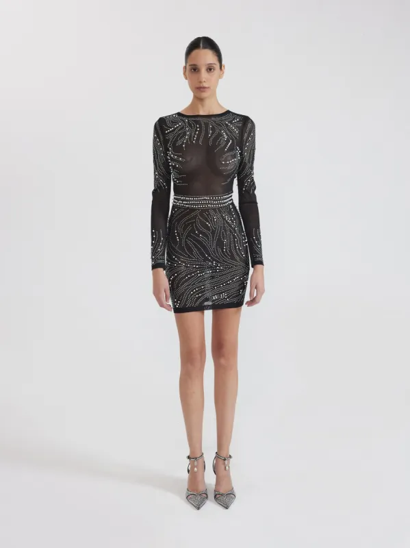 Sheer Crystal Embellished Dress - Black sold by JW PEI