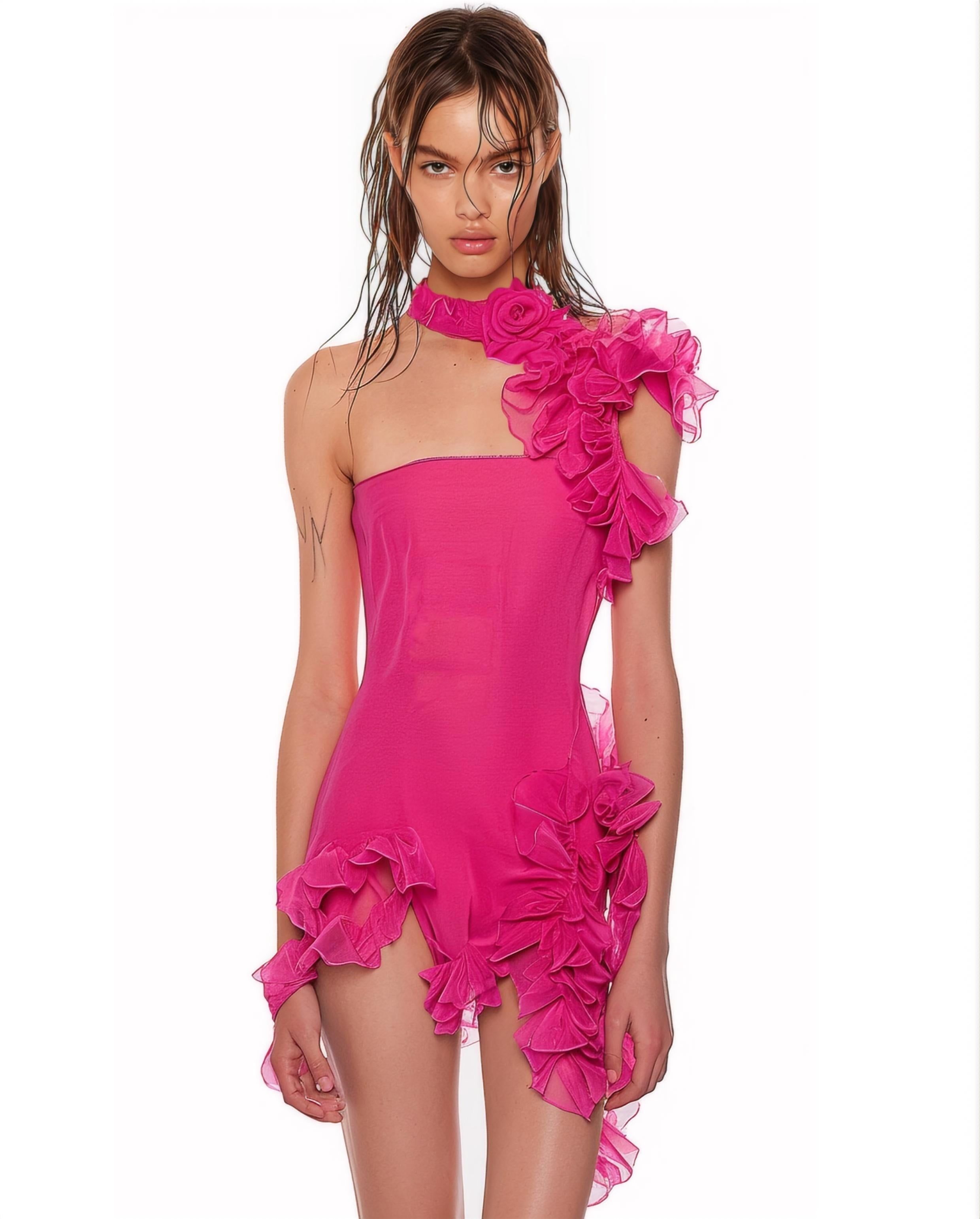 Bryna Pink Ruffled Mini Dress-Pink sold by JW PEI
