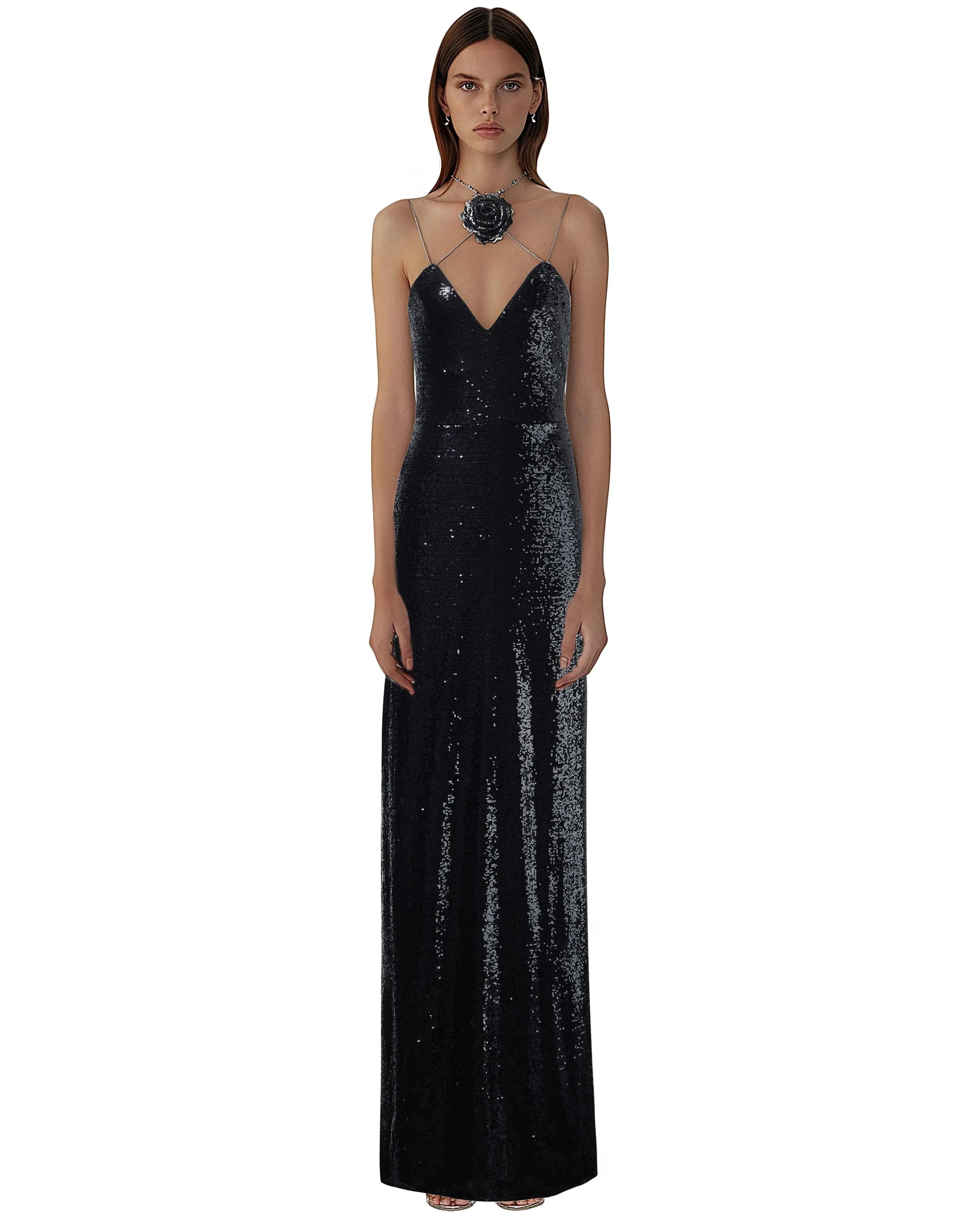Heisey Black Sequinned Rosette Maxi Dress - Black sold by JW PEI product image thumbnail 2