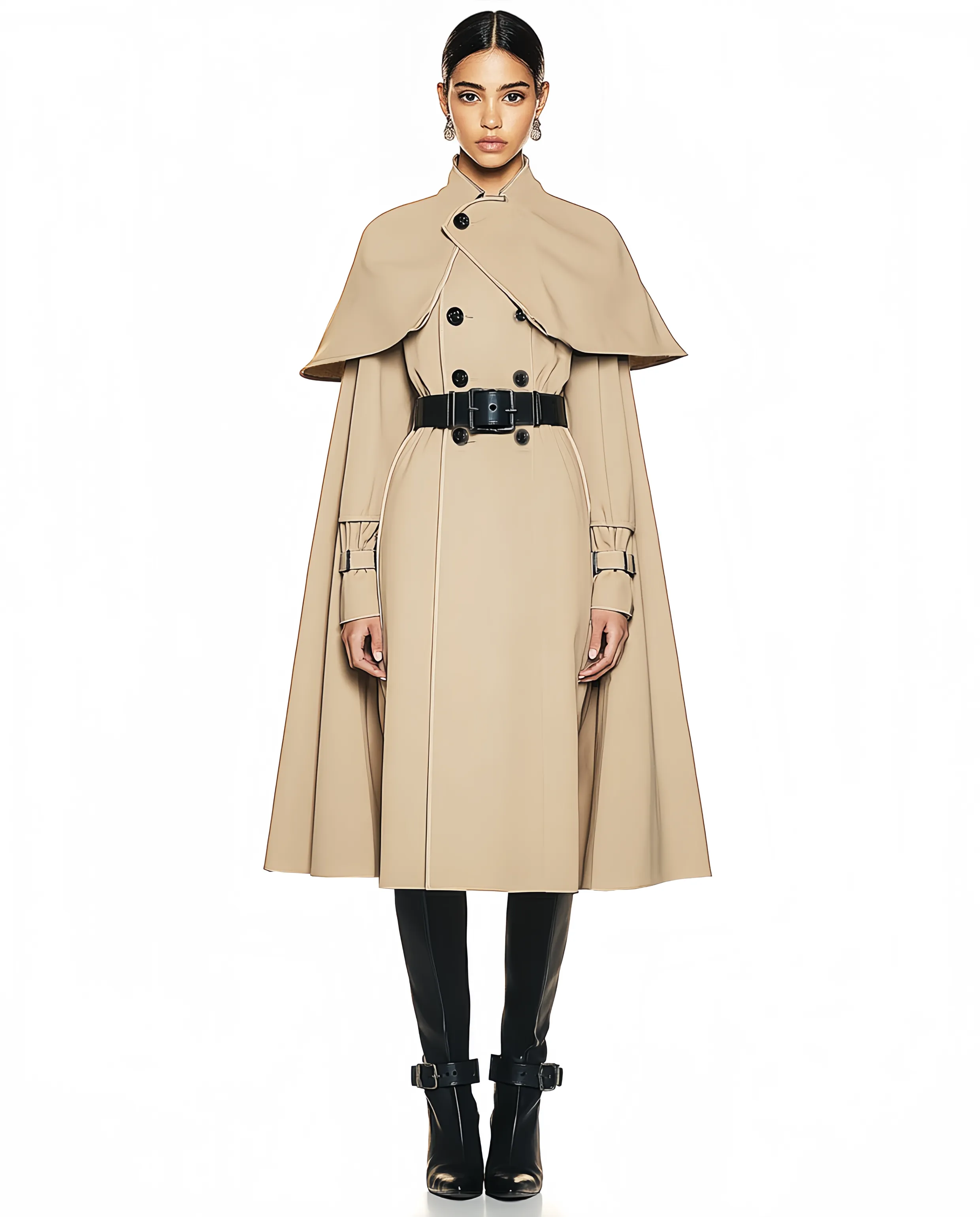 Sophia Belted Cape Coat - Beige sold by JW PEI