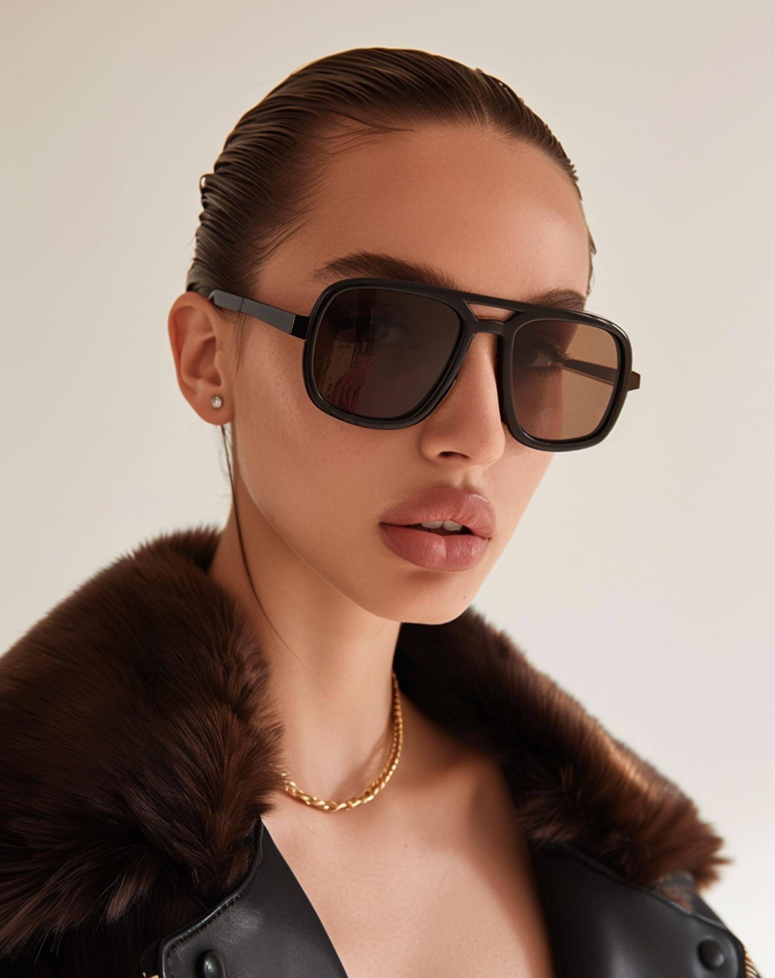 Aviator Frame Acetate Sunglasses - Black sold by JW PEI