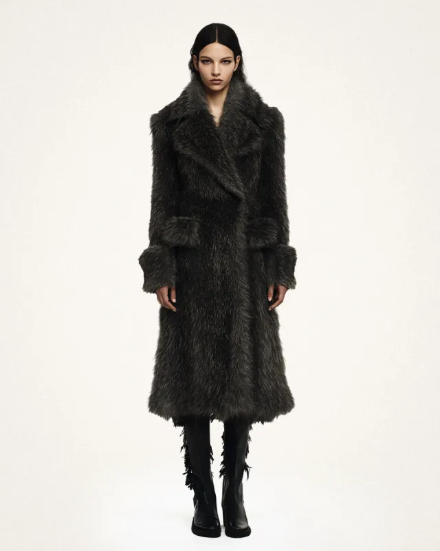 Charlotte Long Faux Fur Coat - Black sold by JW PEI