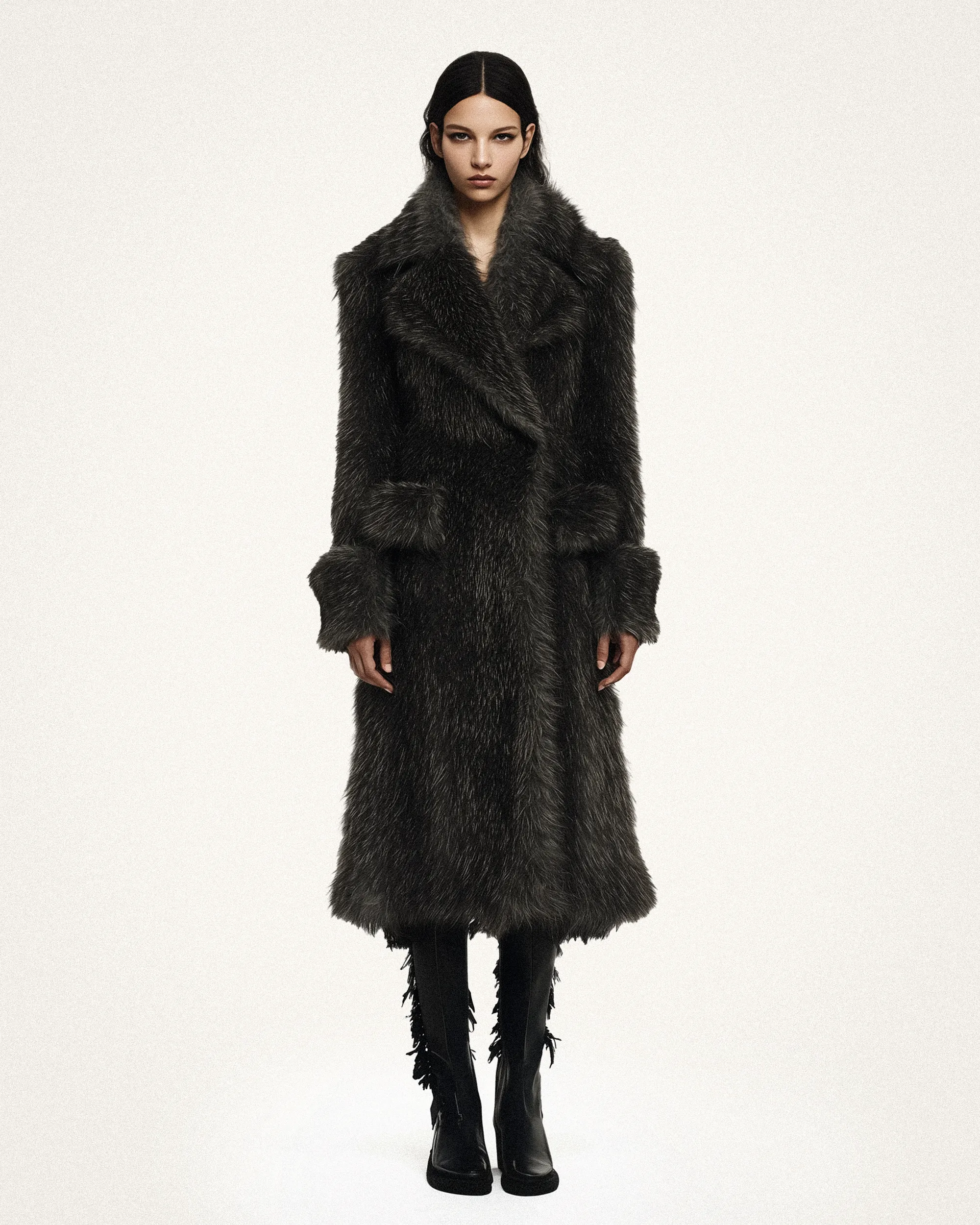 Charlotte Long Faux Fur Coat - Black sold by JW PEI