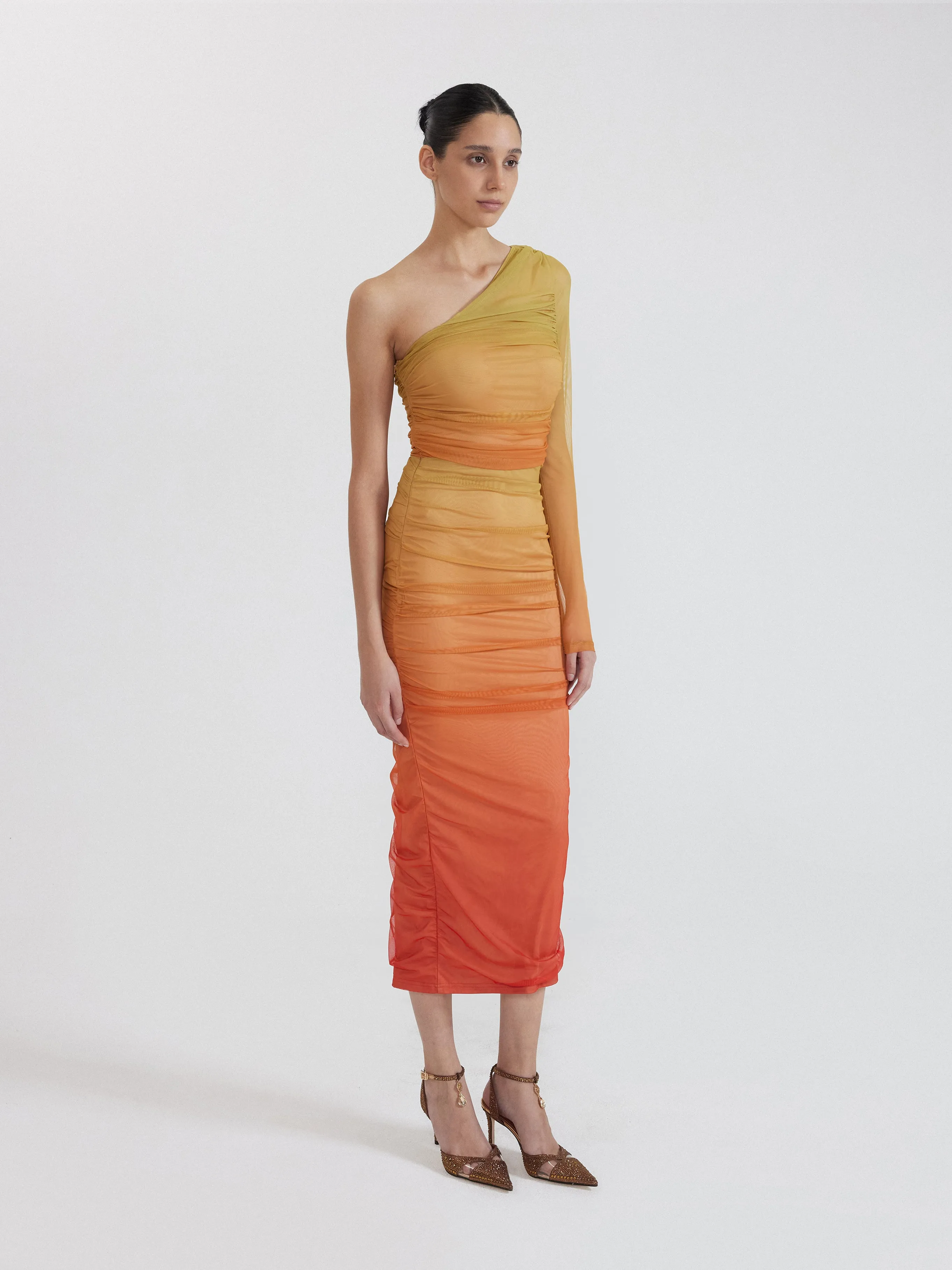 Elegant Ombre One-Shoulder Dress - Orange sold by JW PEI product image thumbnail 2
