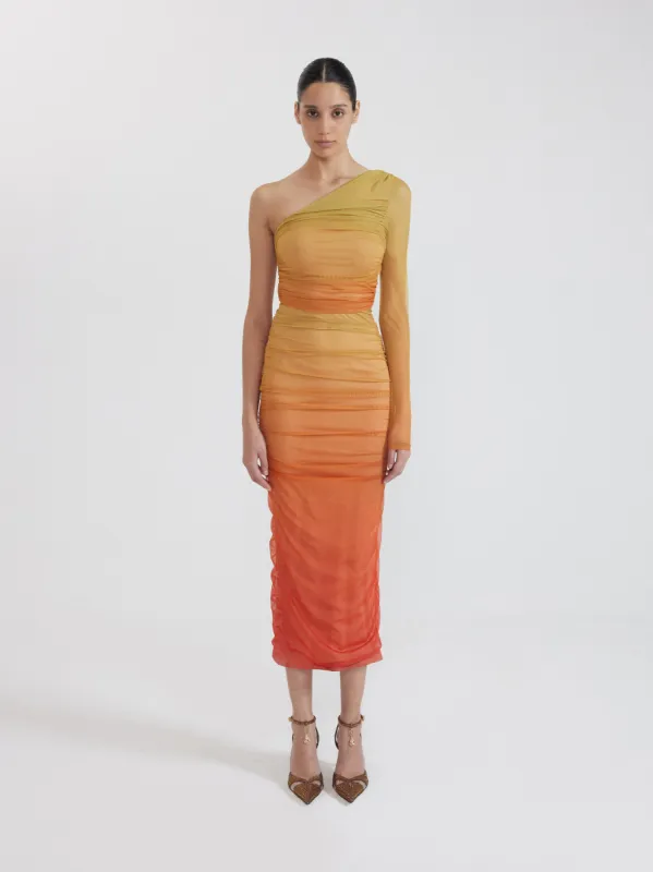 Elegant Ombre One-Shoulder Dress - Orange sold by JW PEI