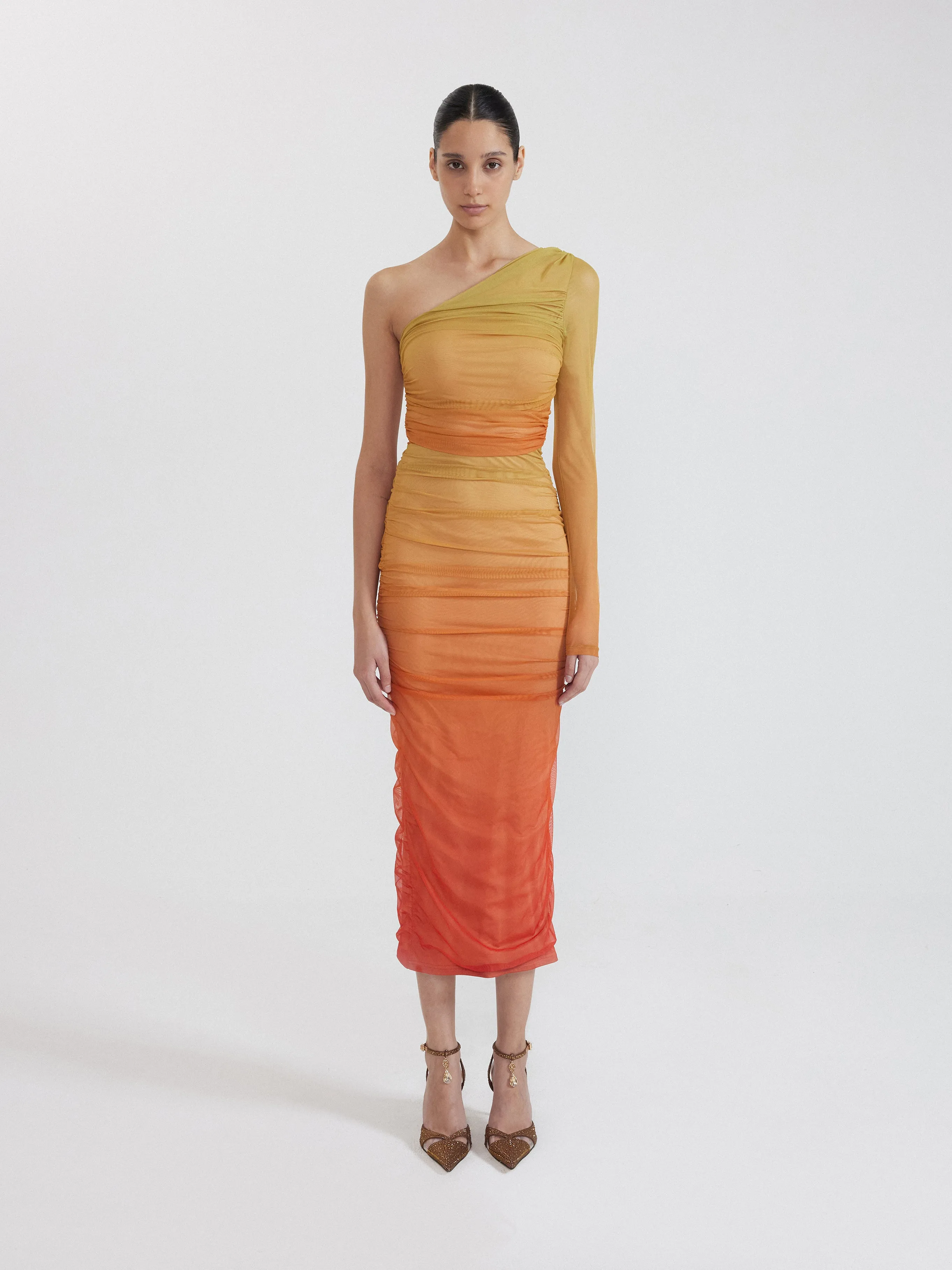 Elegant Ombre One-Shoulder Dress - Orange sold by JW PEI