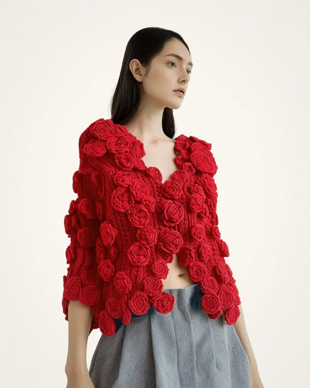 Glamorous Red Flower Cardigan - Red sold by JW PEI