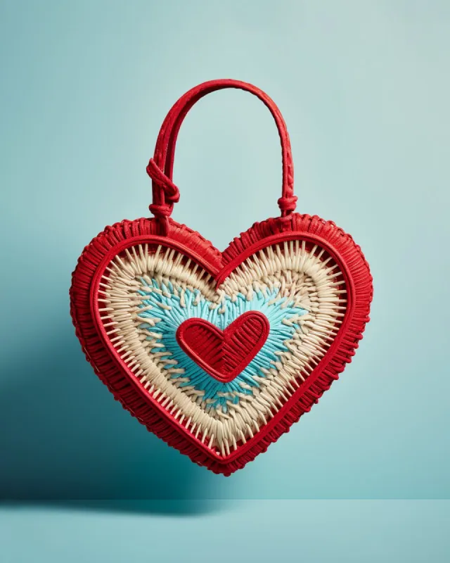 Heart Shaped Woven Bag - Red and Blue sold by JW PEI