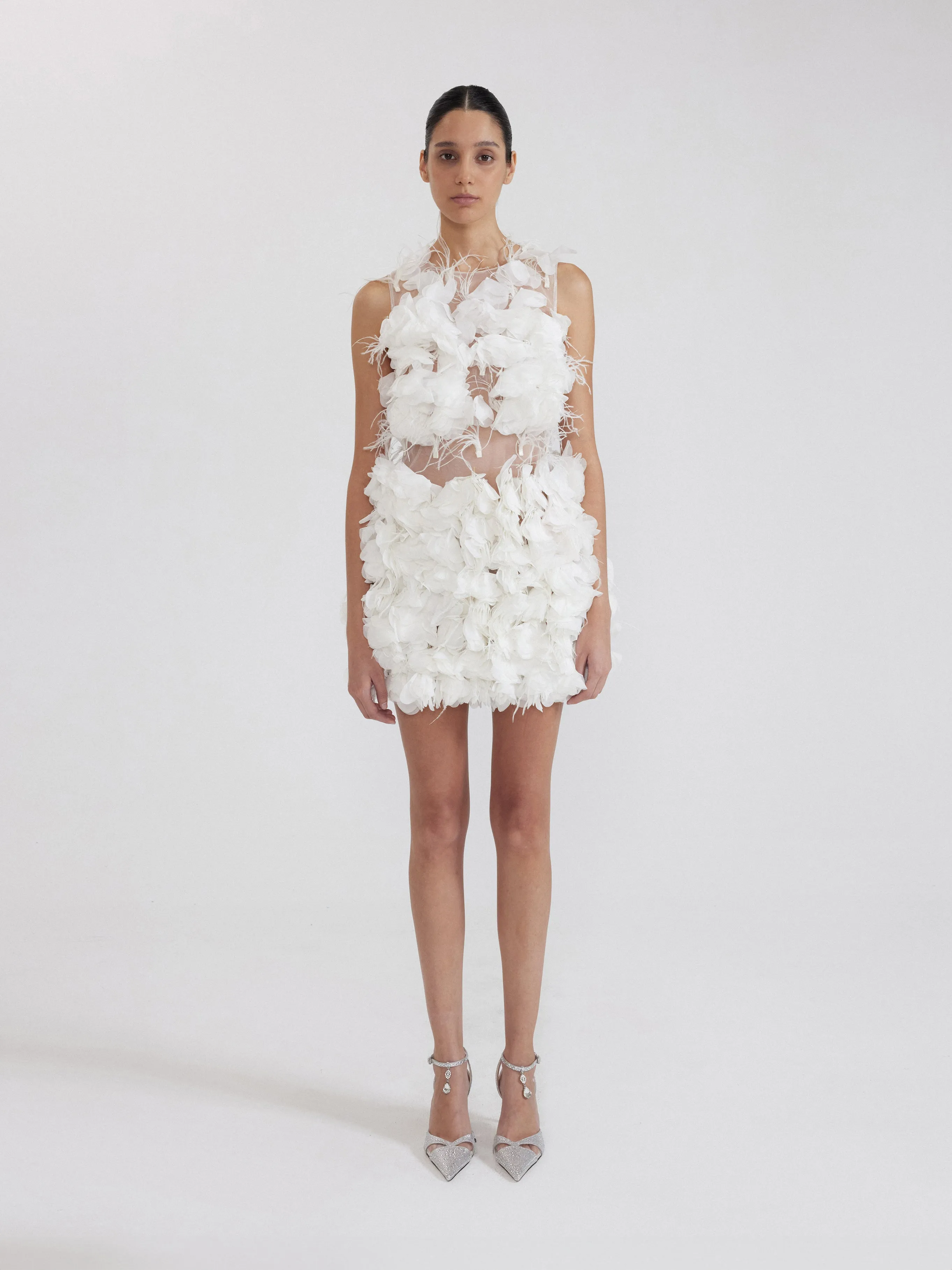 Floral Feather Mini Dress - White sold by JW PEI