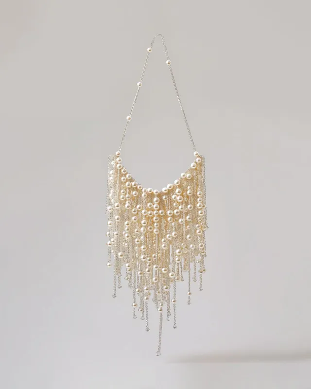Elaine Pearl-Embellished Fringe Bag - White sold by JW PEI