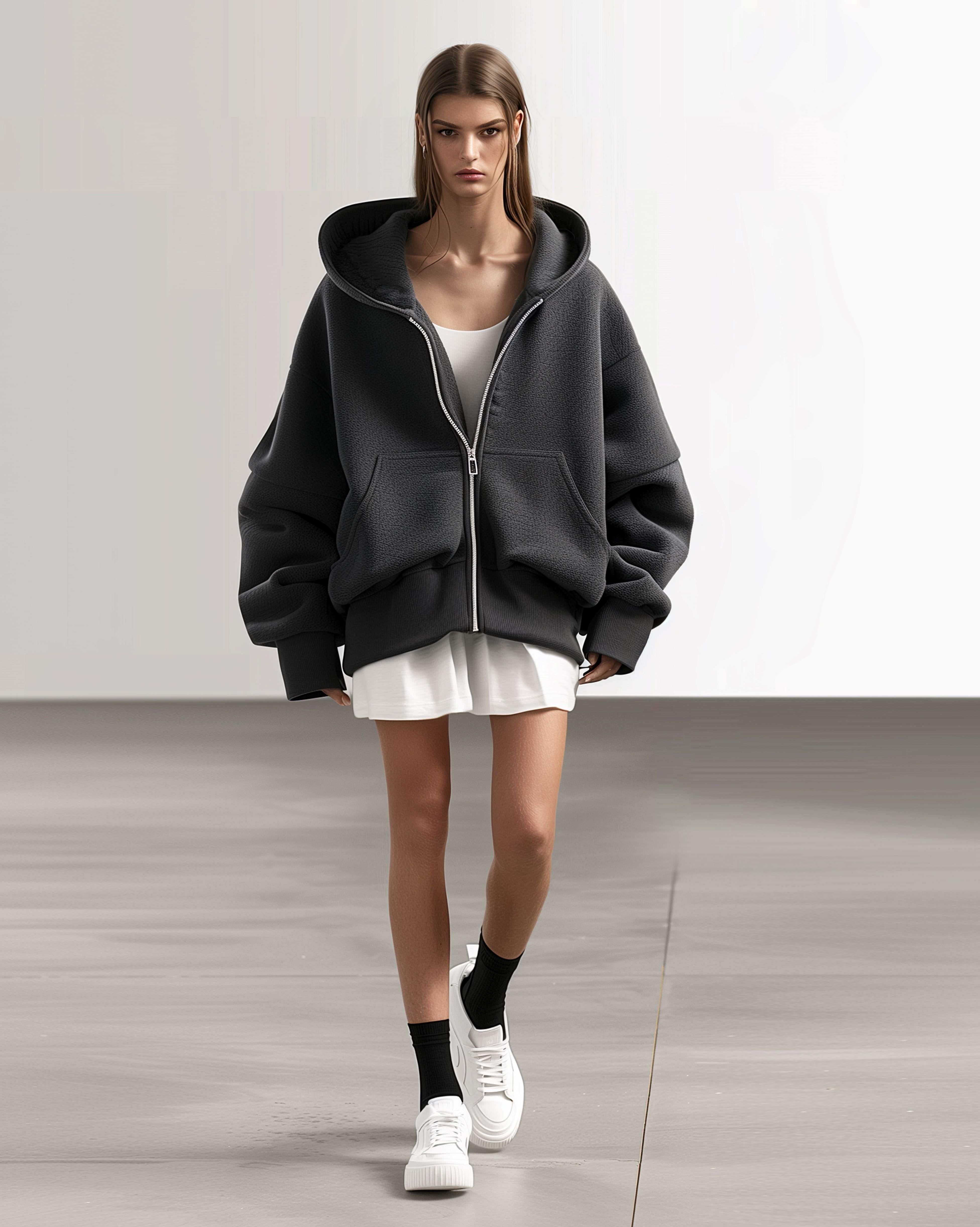 Dark Grey Boxy Zip-up Hoodie sold by JW PEI