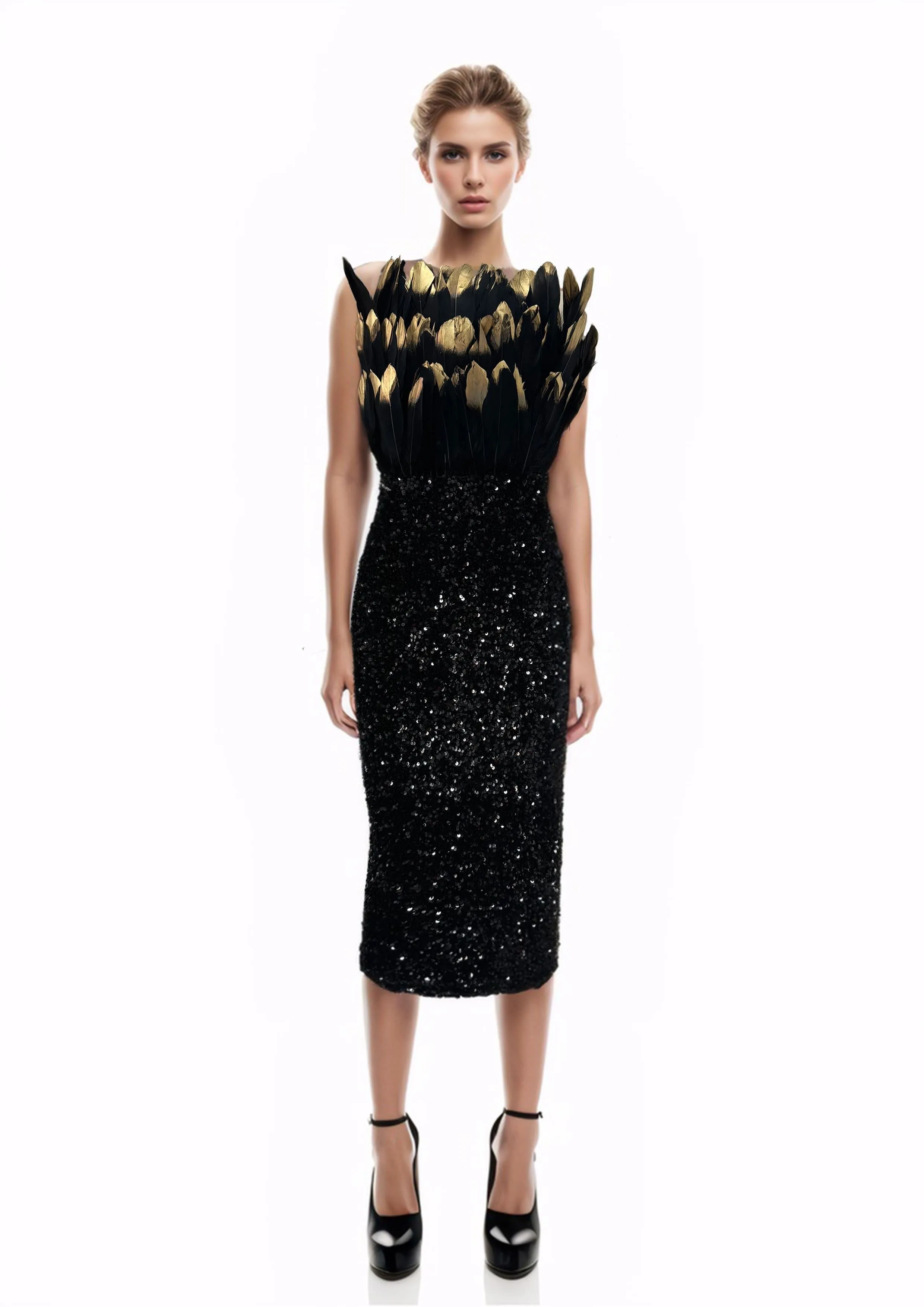 Black Feather Sequin Dress sold by JW PEI