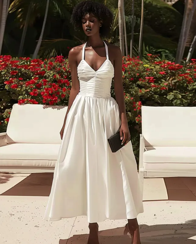 Lily Satin Midi Dress - White sold by JW PEI