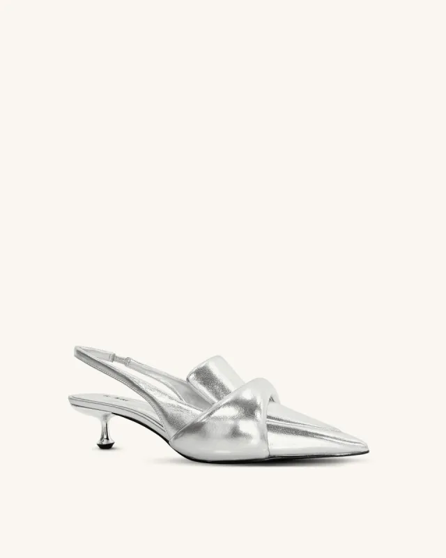 Carla Metallic Soft Padded Kitten Heel Pumps - Silver sold by JW PEI