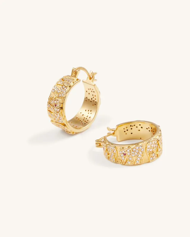 Elephant Earrings - 18ct Gold Plated & White Zircon & Red Corundum sold by JW PEI