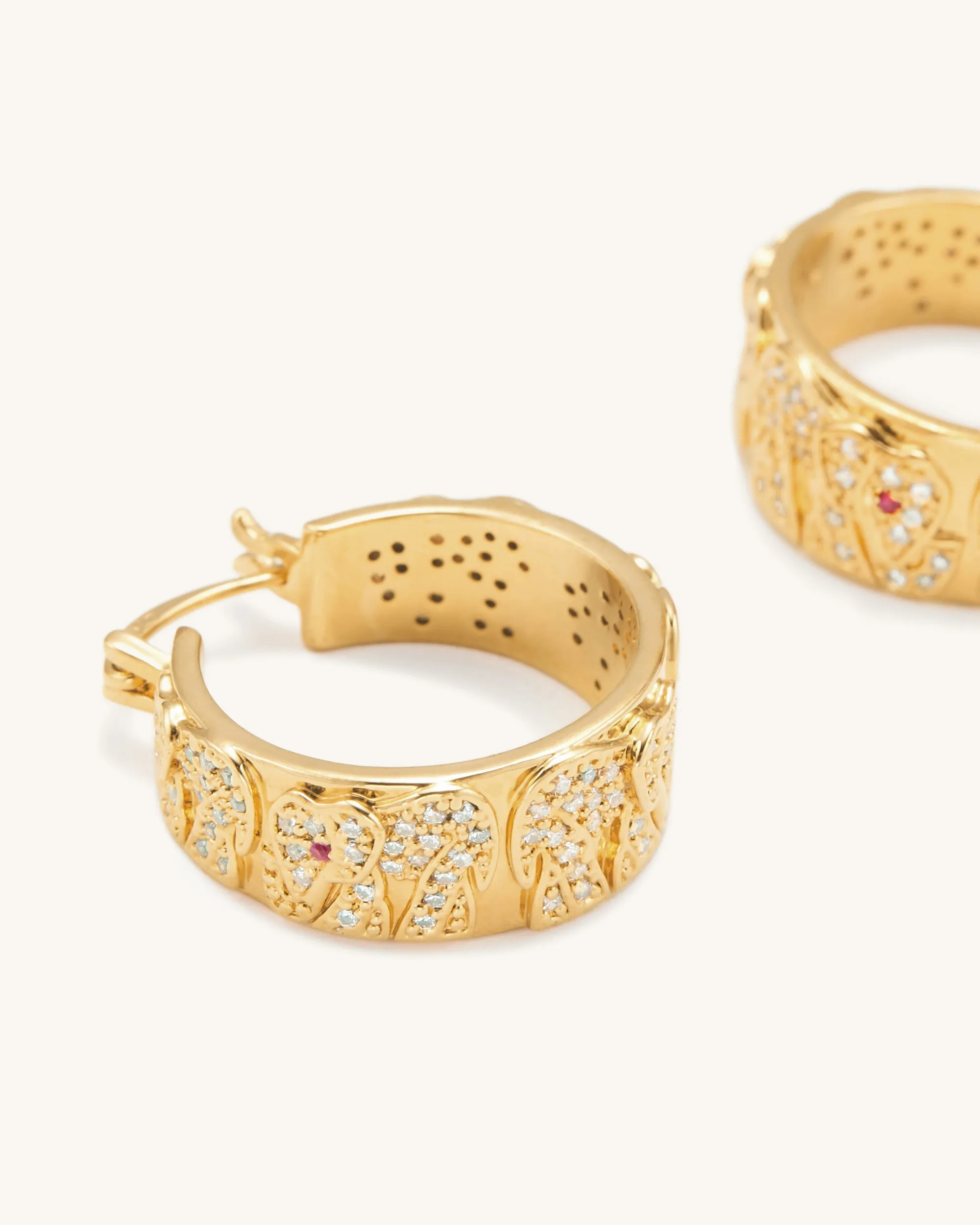 Elephant Earrings - 18ct Gold Plated & White Zircon & Red Corundum sold by JW PEI product image thumbnail 2