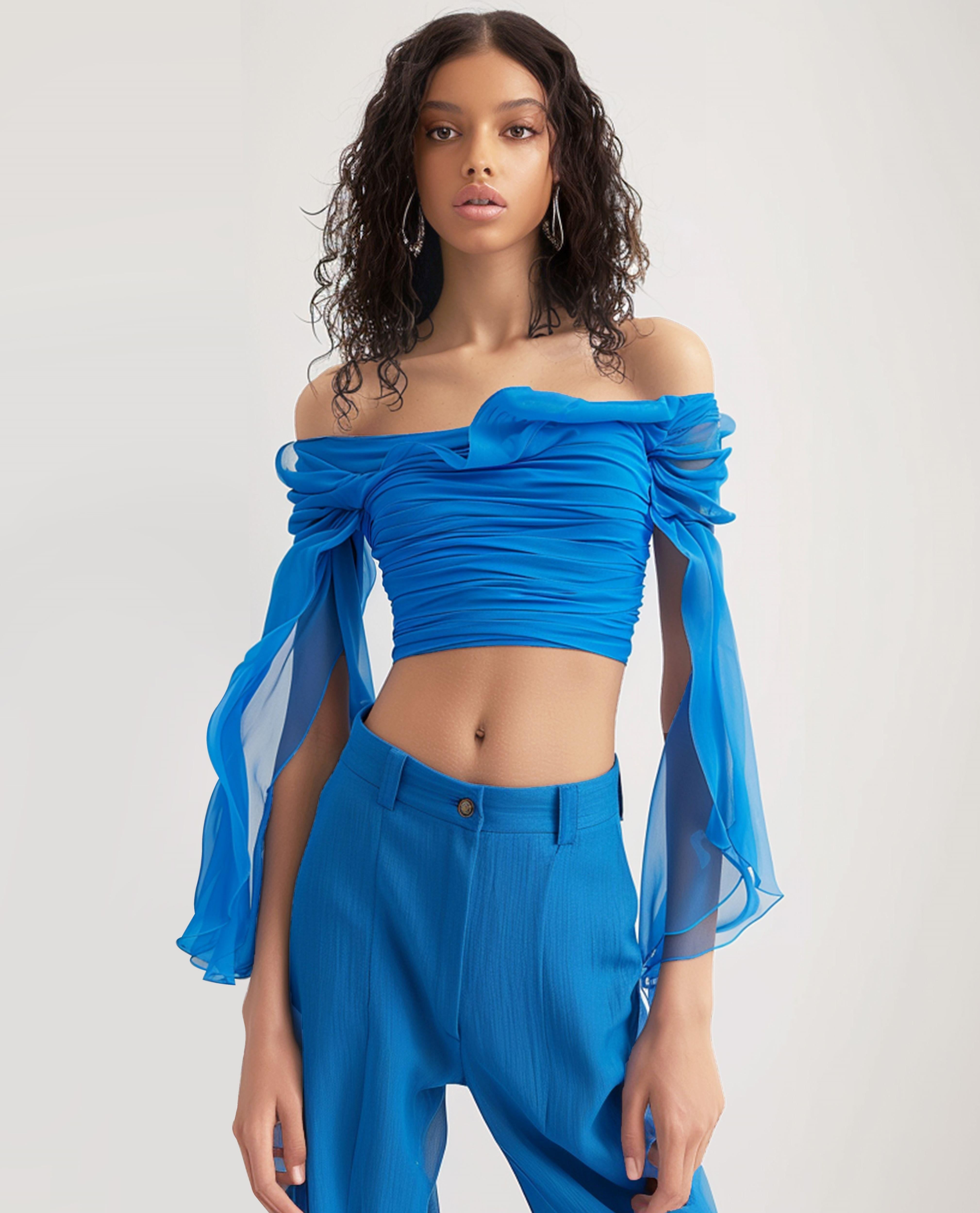 Blue one-shoulder top sold by JW PEI