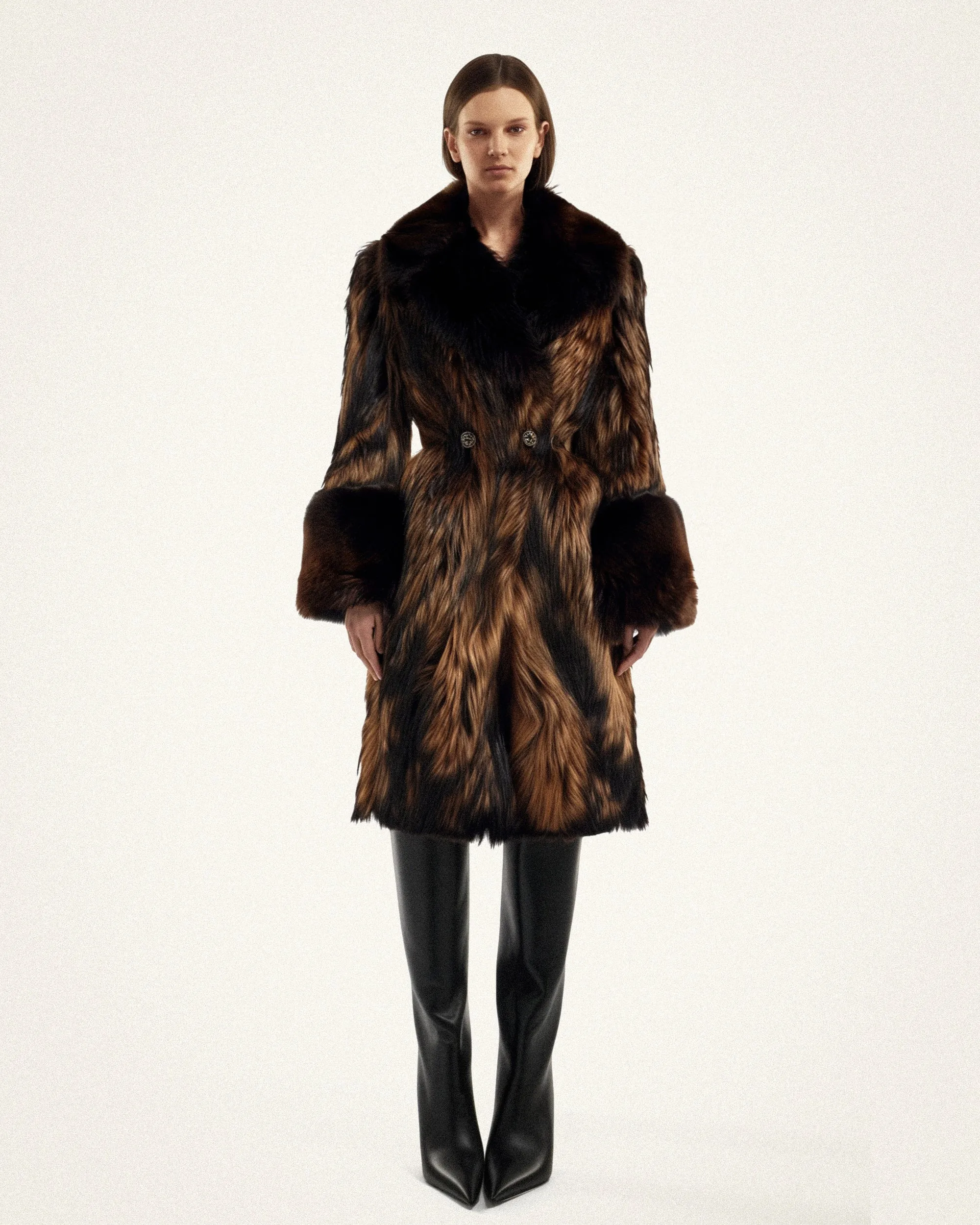 Olivia Long Faux Fur Coat - Brown sold by JW PEI