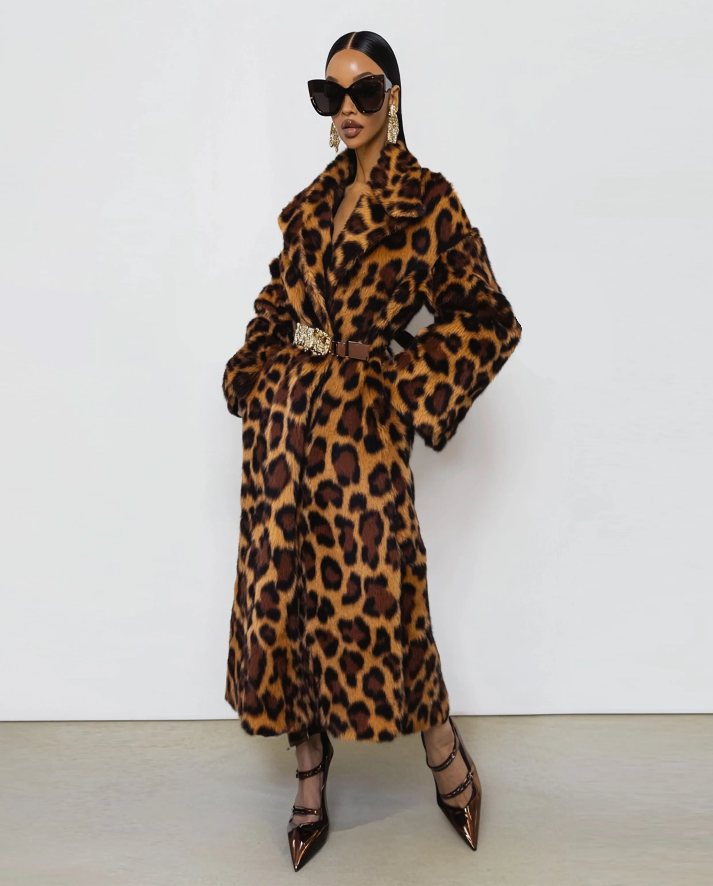 Emma Leopard Print Faux Fur Coat - Brown sold by JW PEI