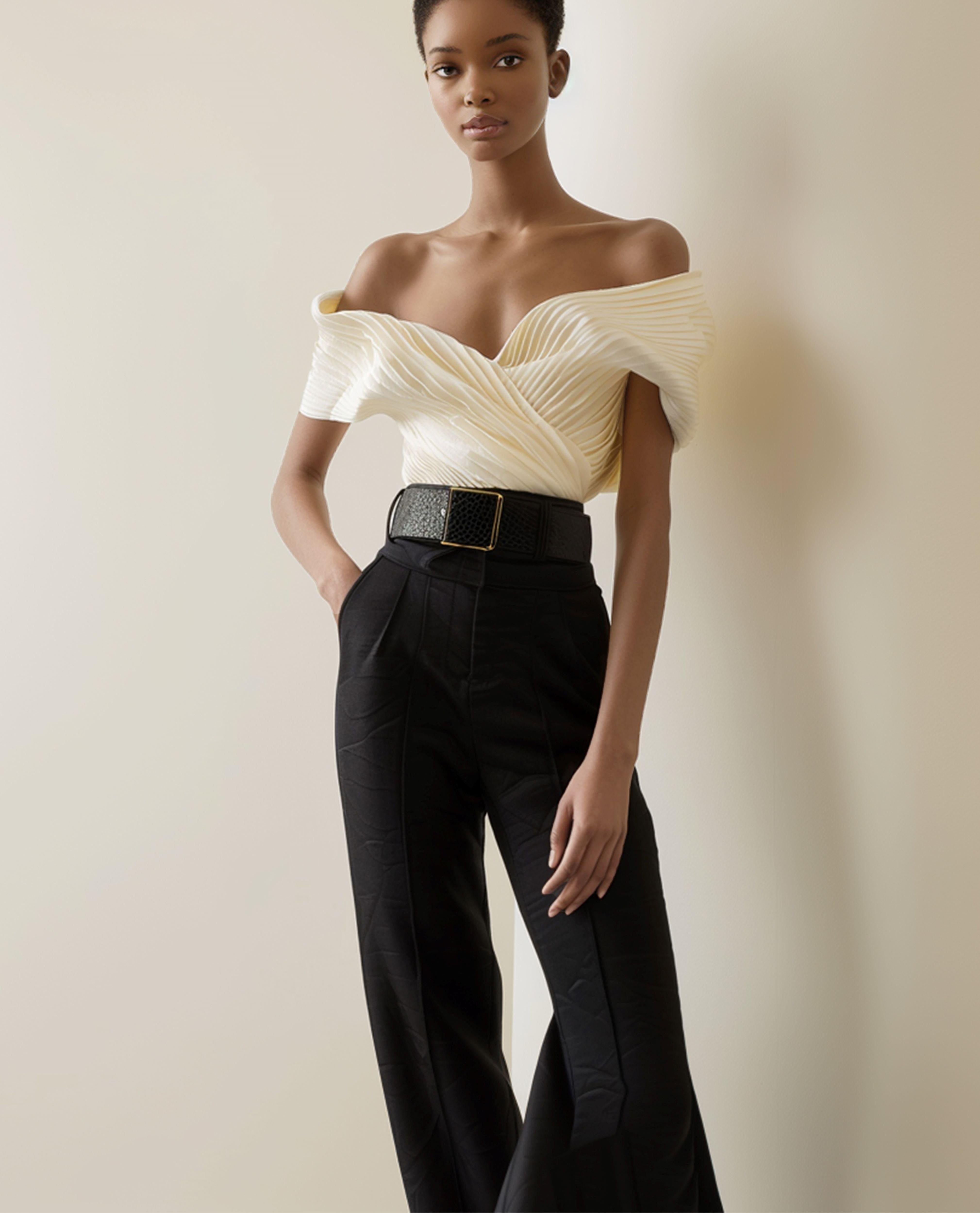 Beige pleated top sold by JW PEI