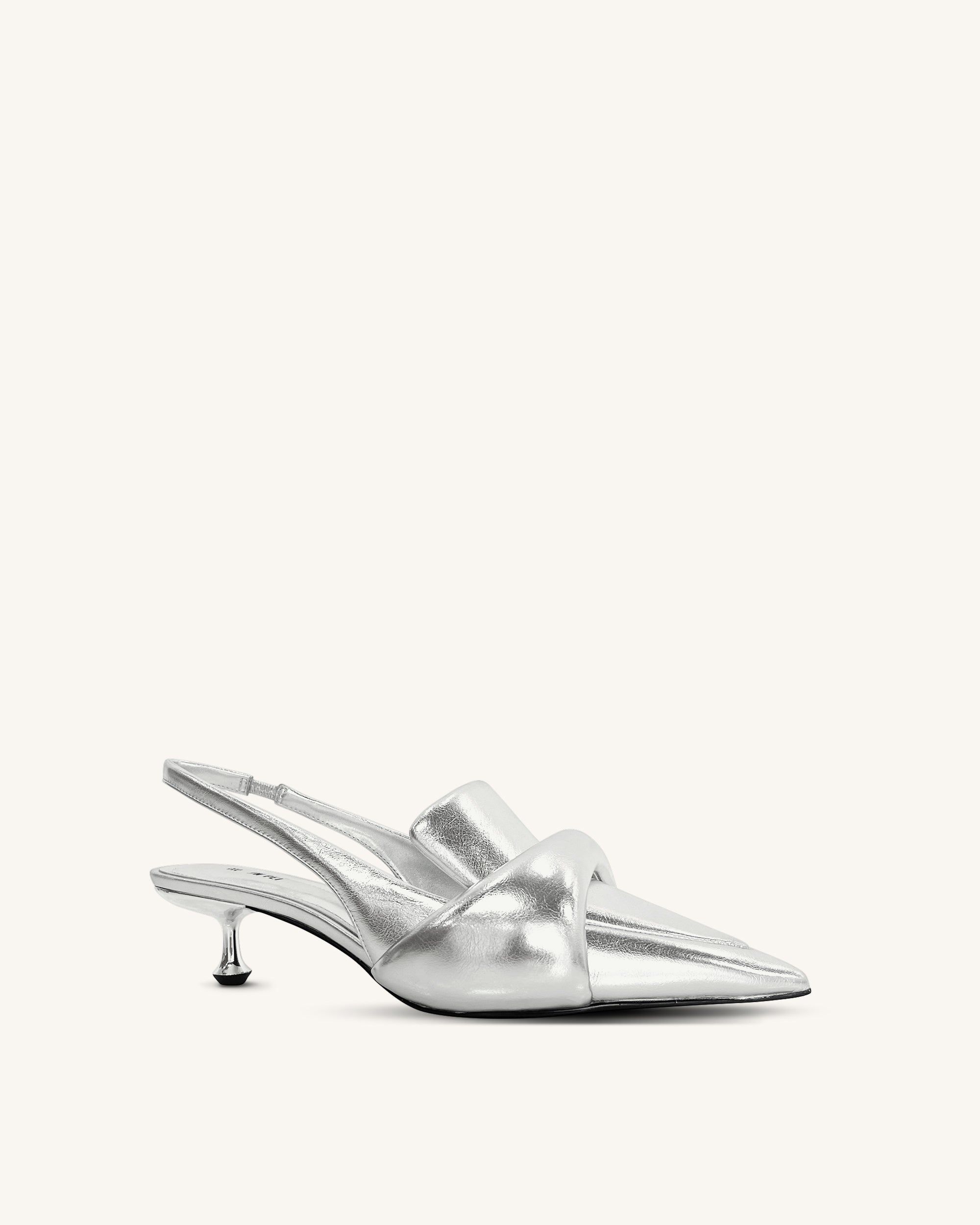 Carla Metallic Soft Padded Kitten Heel Pumps - Silver sold by JW PEI