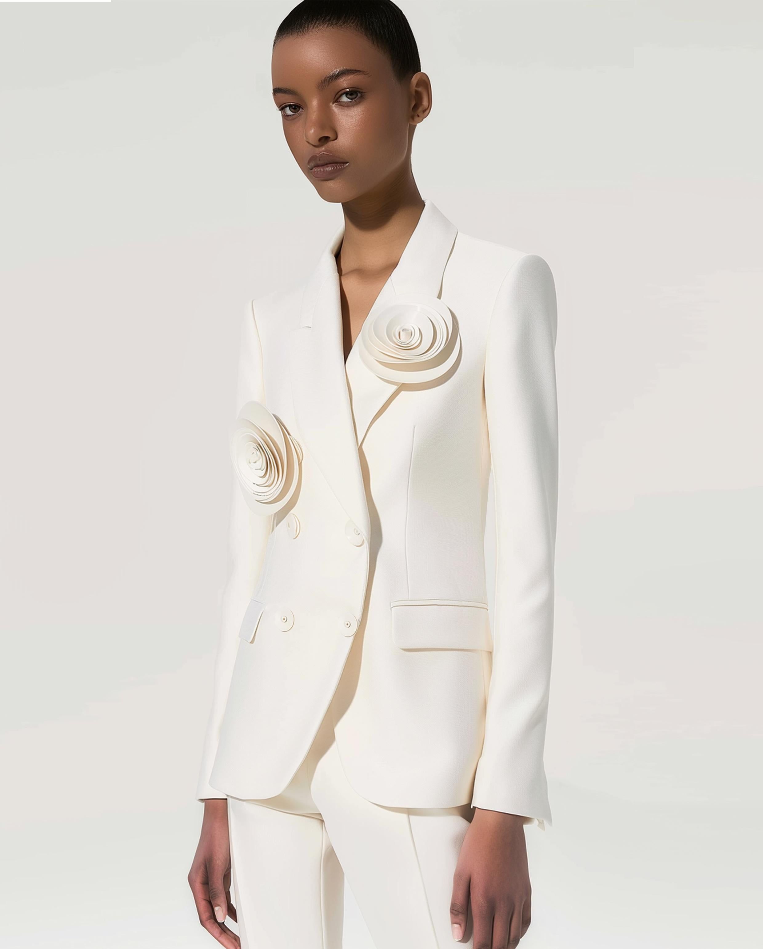 White Floral Appliqué Crepe Jacket sold by JW PEI