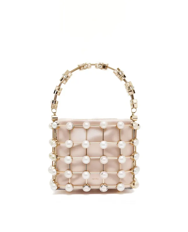 Pearl-Embellished Clutch Bag - Gold made by JW PEI