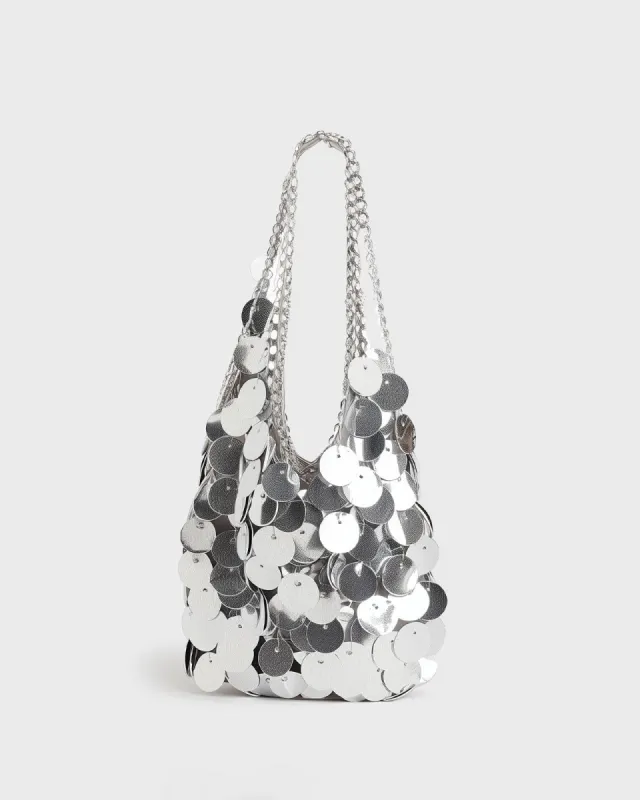 Sequin Chain Tote Bag - Silver sold by JW PEI