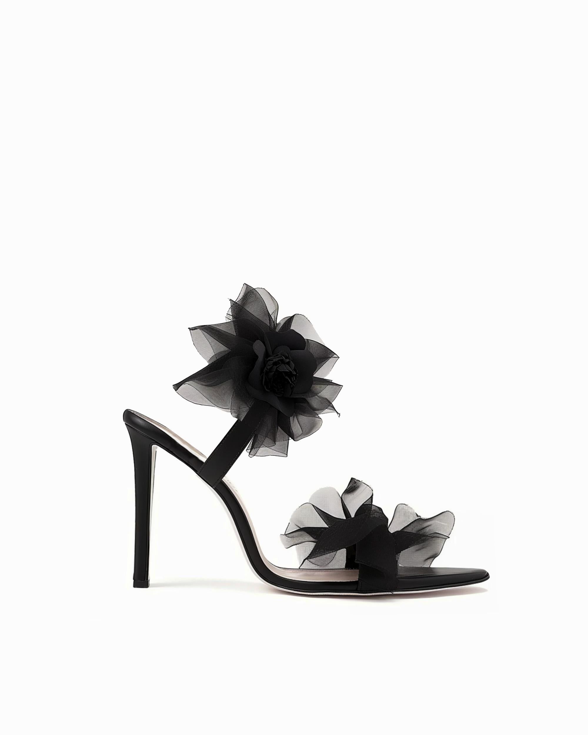 Mesh Floral Strappy Sandals -Black sold by JW PEI