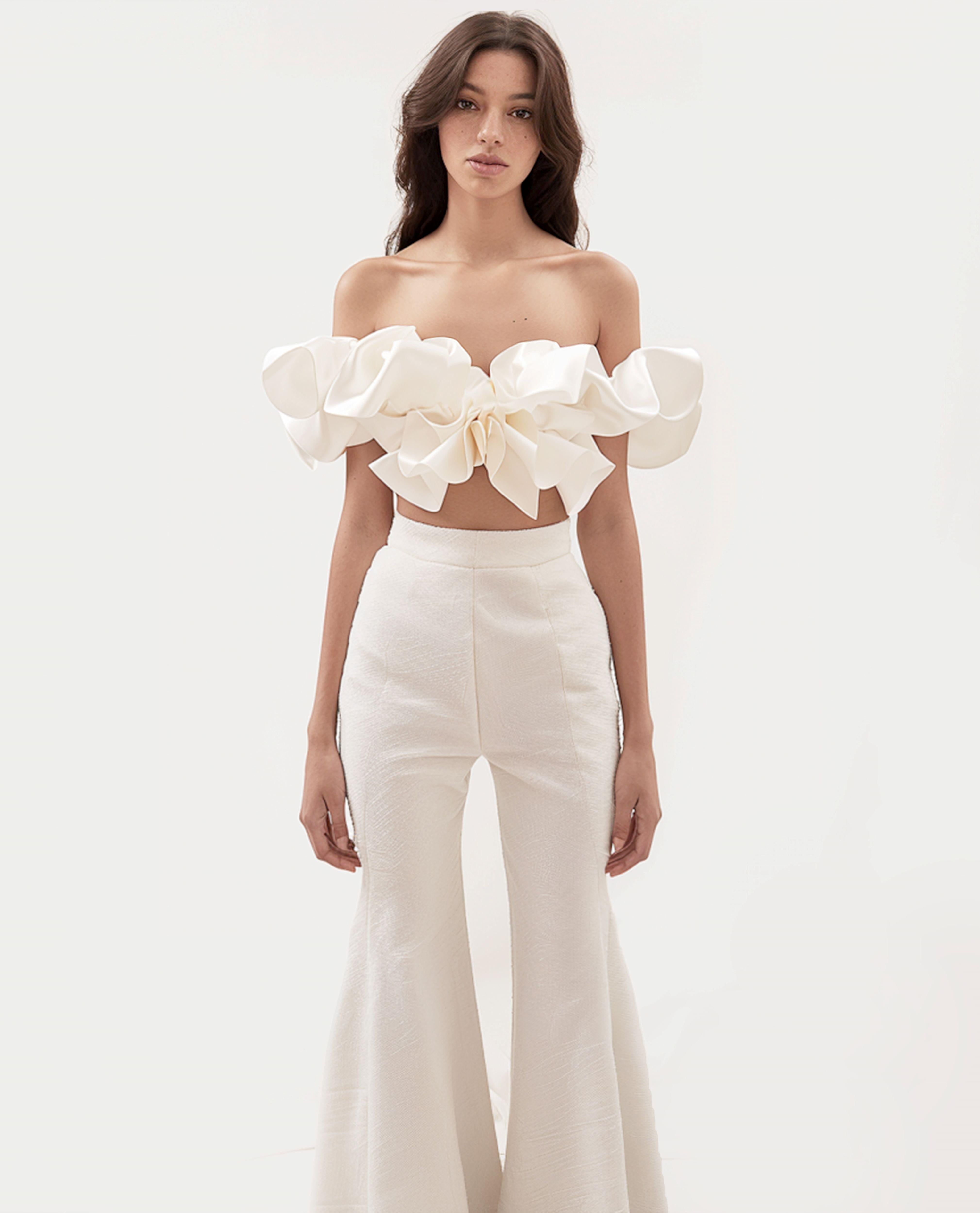 White one-shoulder pleated top sold by JW PEI