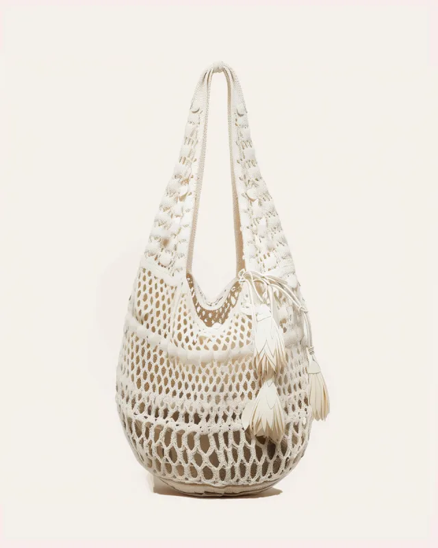 Mia Crochet Mesh Tote Bag - White sold by JW PEI