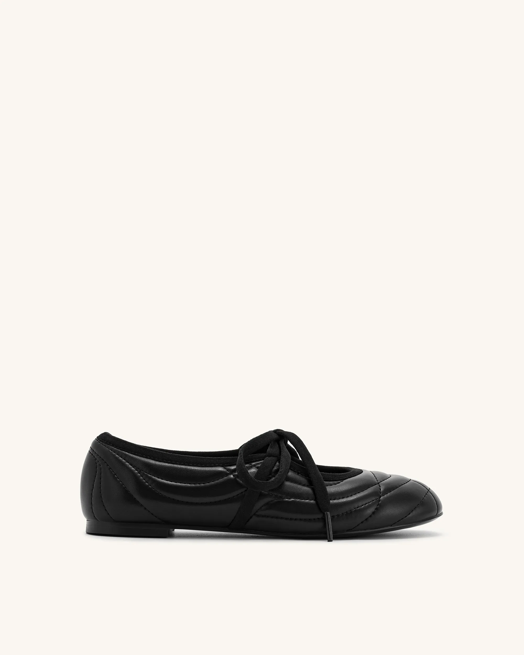 Erika Topstitching lace-up ballet Flats- Black sold by JW PEI
