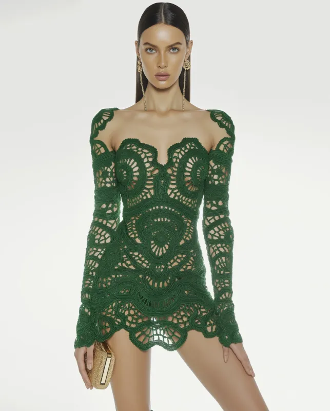 Eliza Crochet Mini Dress - Green sold by JW PEI