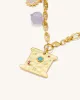 Cosmos Square Multi Charm Necklace - 18ct Gold Plated & Turquoise & Multicolor Zircon & Purple Beads sold by JW PEI