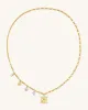 Cosmos Square Multi Charm Necklace - 18ct Gold Plated & Turquoise & Multicolor Zircon & Purple Beads sold by JW PEI