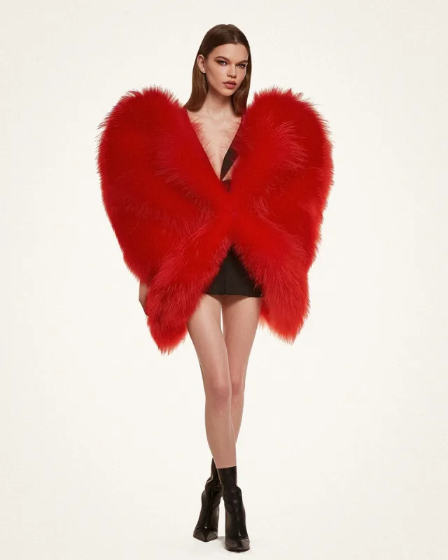 Isabella Heart Faux Fur Coat - Red sold by JW PEI