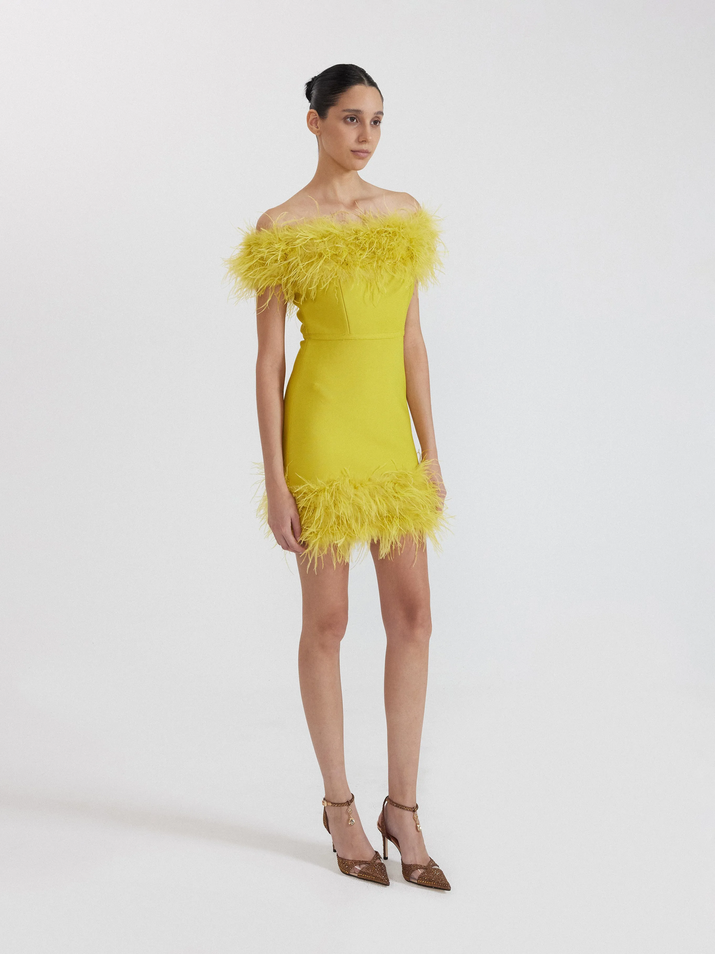 Off-Shoulder Feather Mini Dress - Yellow sold by JW PEI product image thumbnail 2