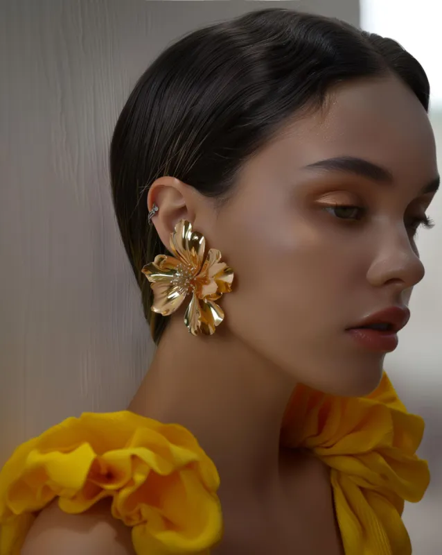 Flower Stud Earrings - Gold sold by JW PEI