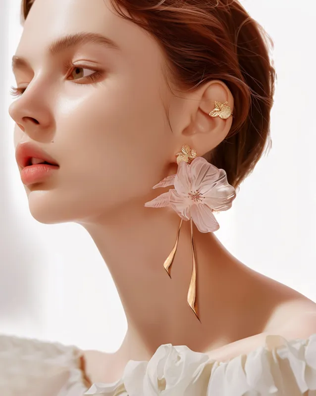 Flower and Leaves Earrings - Pink sold by JW PEI