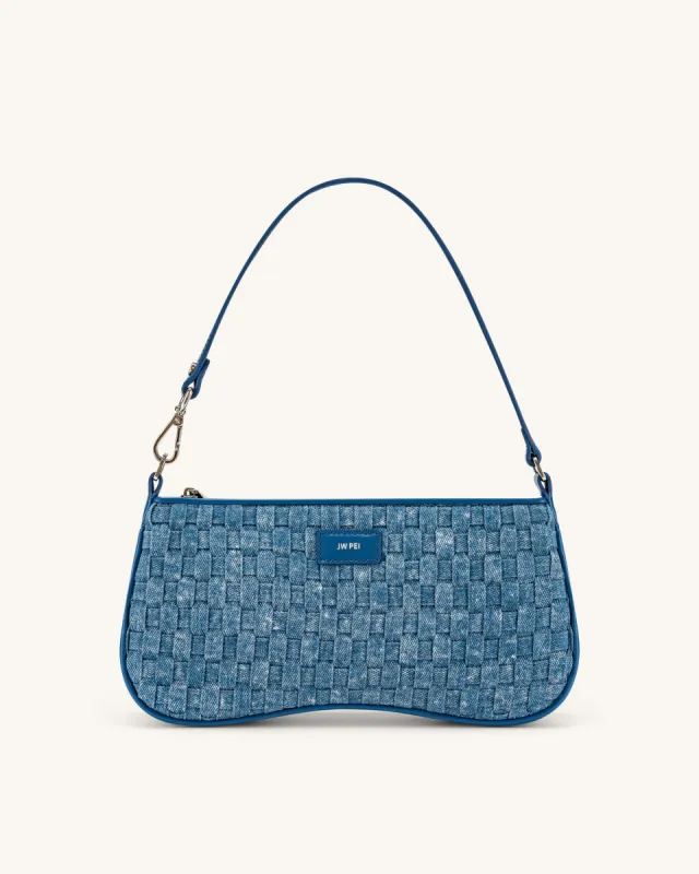 Eva Shoulder Handbag - Blue Denim Weave sold by JW PEI