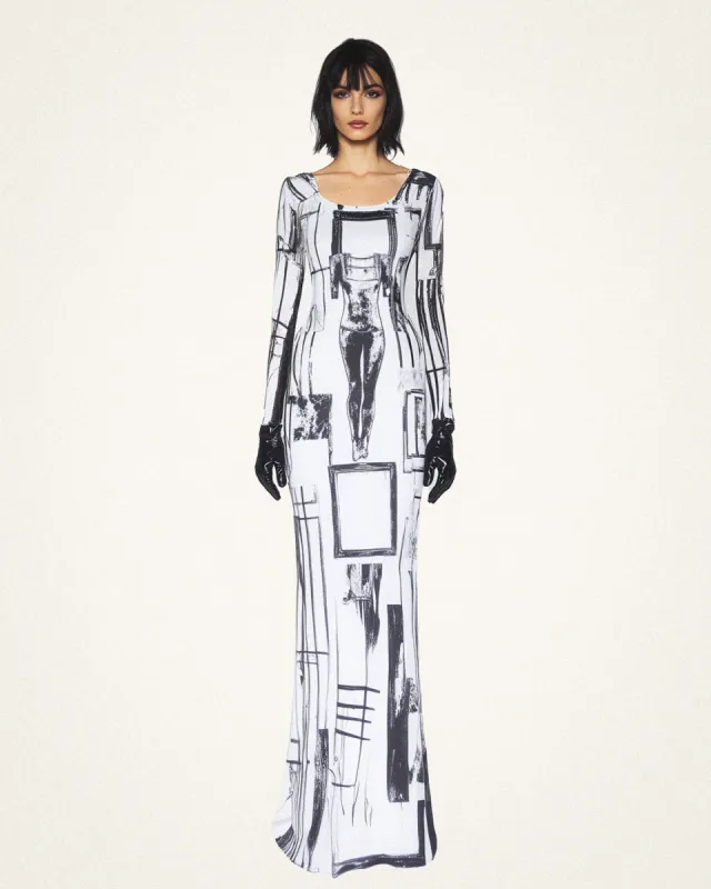Amelia Abstract Print Dress - Black/White sold by JW PEI
