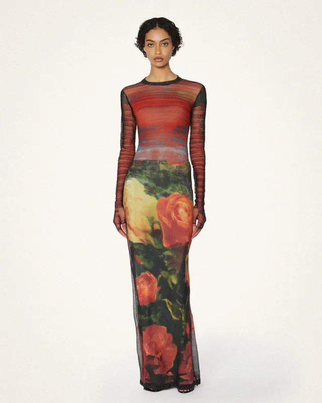 Lily Red Floral Printed Mesh Dress - Red/Green sold by JW PEI