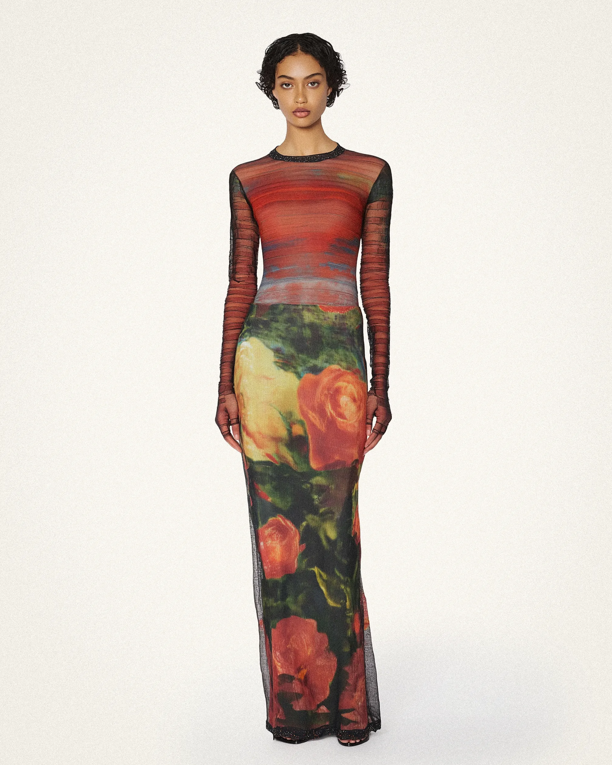 Lily Red Floral Printed Mesh Dress - Red/Green sold by JW PEI