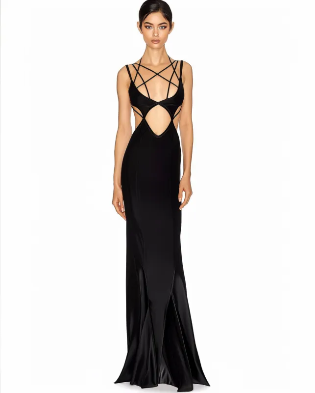 Strappy Cut-Out Maxi Dress - Black sold by JW PEI