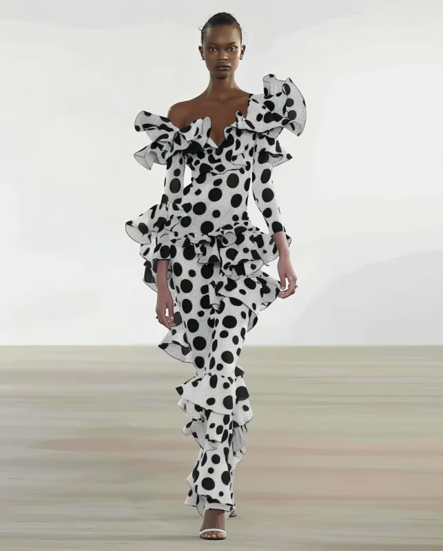 Eva Polka Dot Ruffle Dress - Black & White sold by JW PEI