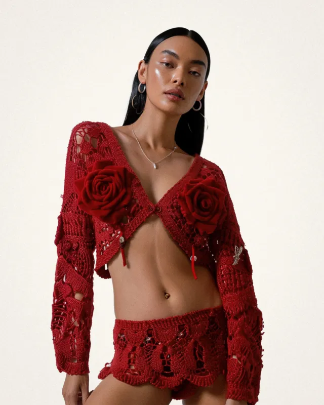 Glamorous Red Flower Cardigan - Red sold by JW PEI