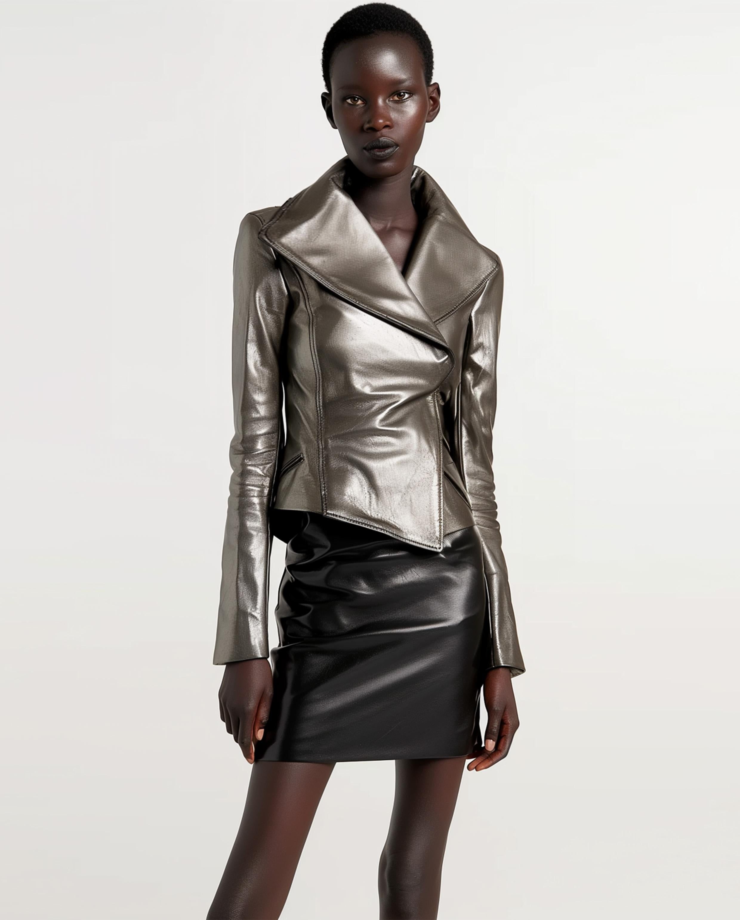 Metallic Faux Leather Asymmetric Moto Jacket sold by JW PEI
