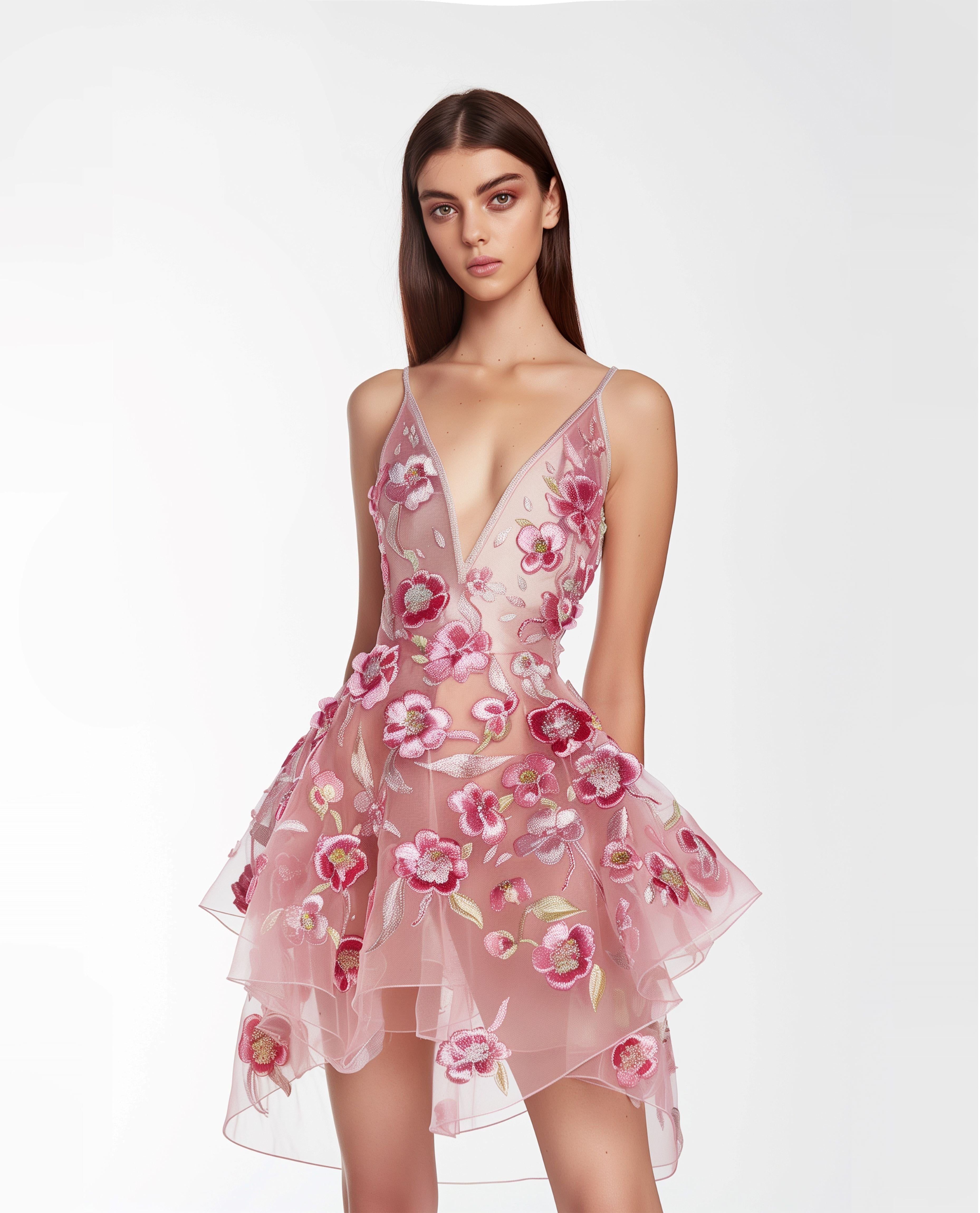 Pink embroidered floral dress sold by JW PEI