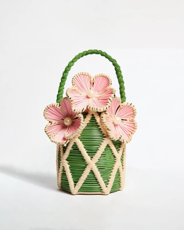 Flower Woven Bag - Green and Pink sold by JW PEI