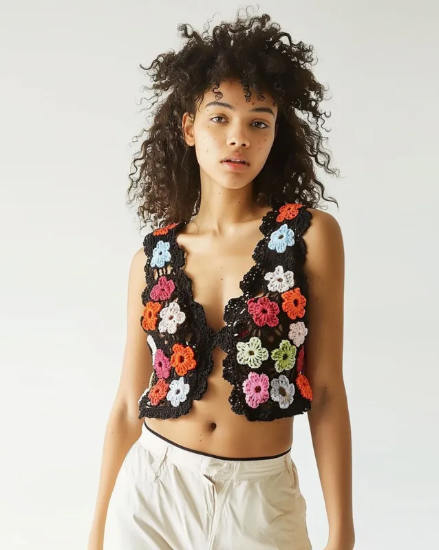Black Floral Crochet Top sold by JW PEI